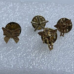 Vintage Gold Tone Angel Starfish Butterfly Lapel Hat Pin Brooch 4 Pieces